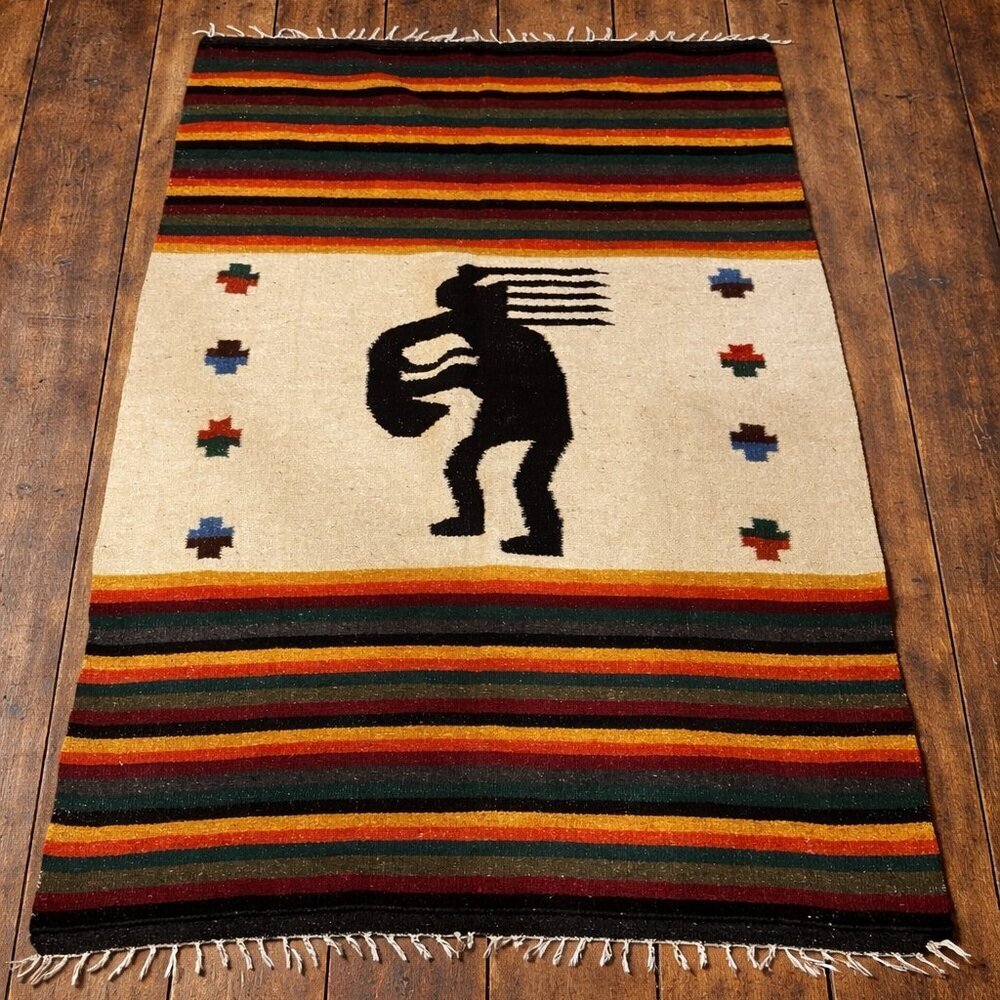 Vintage Mexican Serape Blanket Kokopelli Southwestern Throw 48x60 Boho